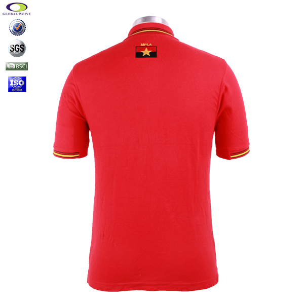 定制非洲红色polo衫男士短袖条纹色织领