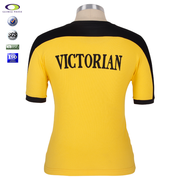 女士黑黄拼接印花圆领T恤衫定制