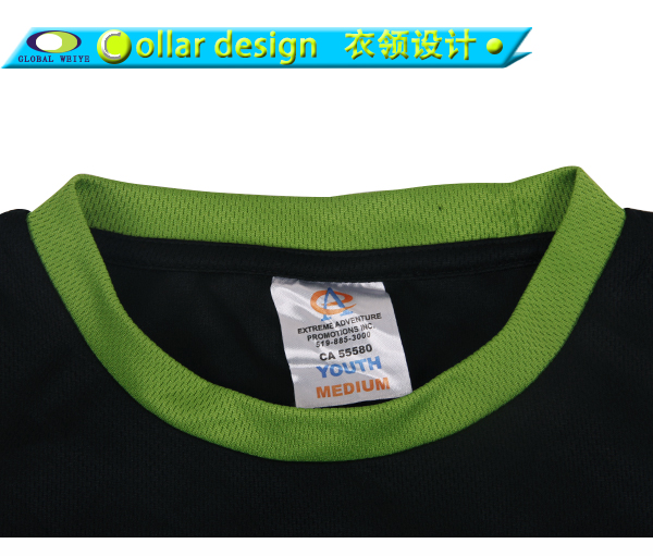 女士绿领黑色短袖丝网印logoT恤衫定制