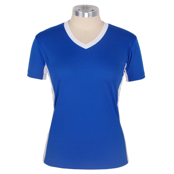 女士蓝白拼接V领短袖空白T恤衫定制