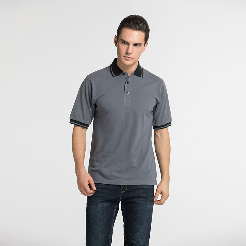 灰色空白丝光高档POLO衫定制色织条纹保罗领