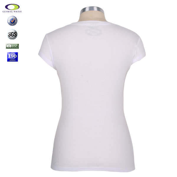 女士白色修身烫钻圆领短袖T恤衫定制