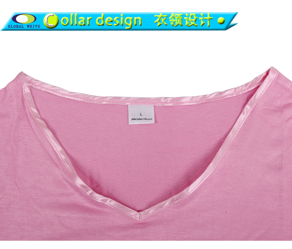 女士粉色印花V领短袖T恤衫定制