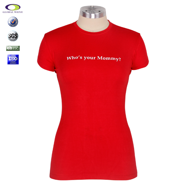 中国红女士印花圆领短袖T恤衫定制