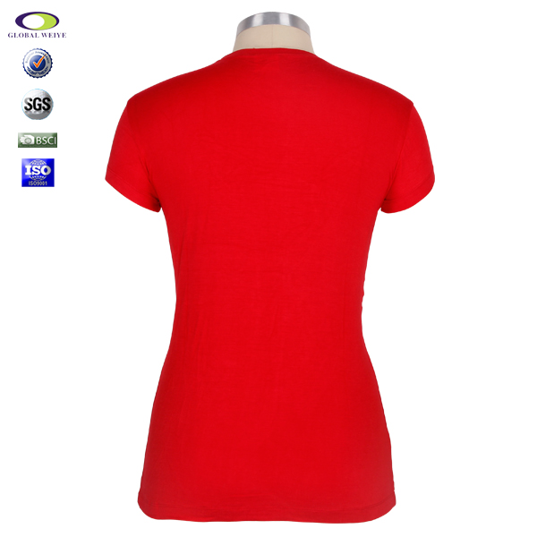 中国红女士印花圆领短袖T恤衫定制