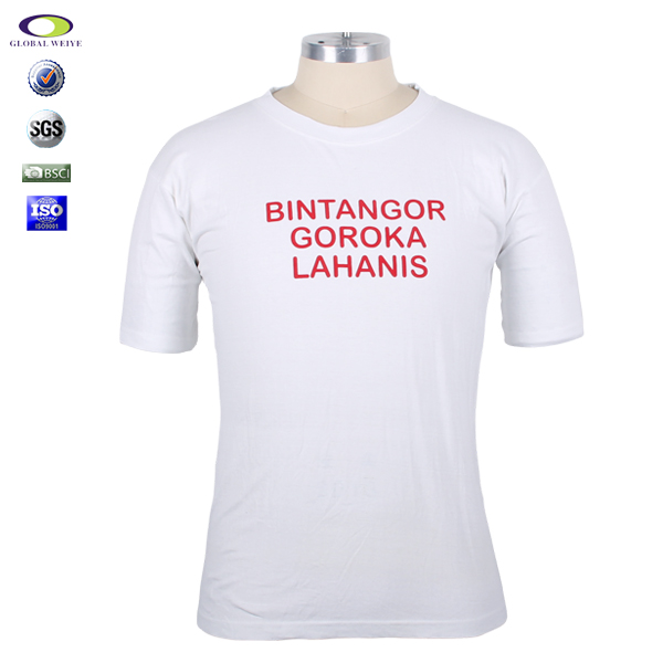 白色字母印花宣传活动圆领纯棉T恤