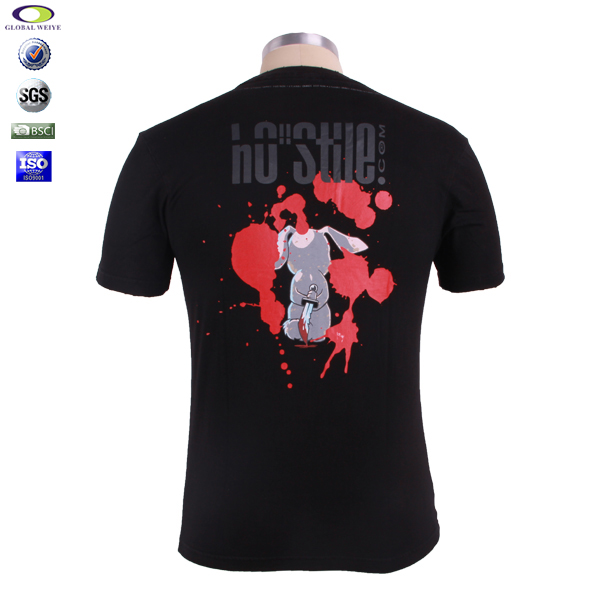 黑色全棉男士圆领印花T恤