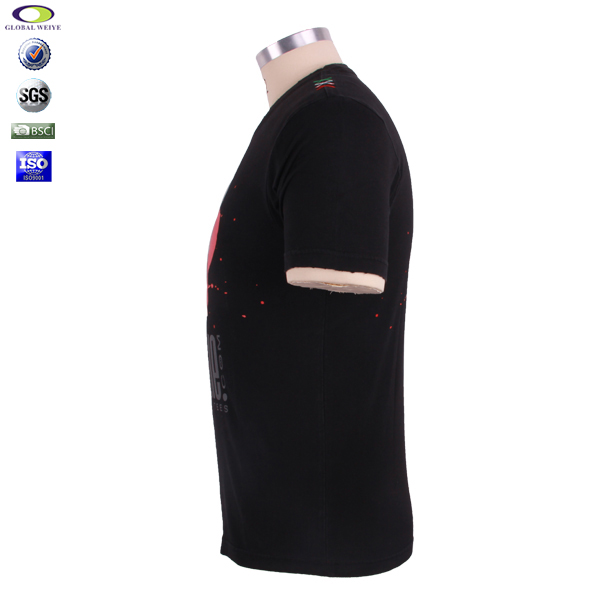 黑色全棉男士圆领印花T恤