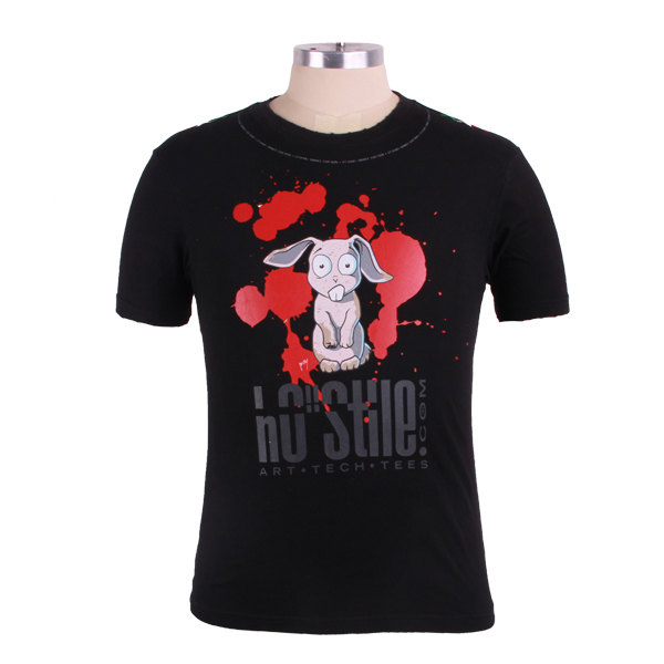 黑色全棉男士圆领印花T恤