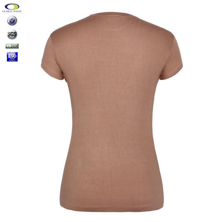 定制咖啡色长款印花女士圆领短袖T恤衫
