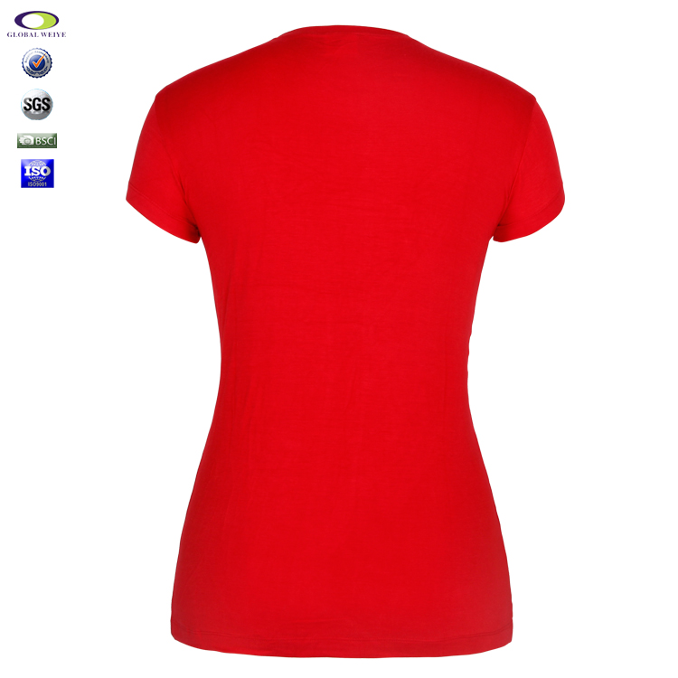 红色印花女士圆领短袖T恤衫定制