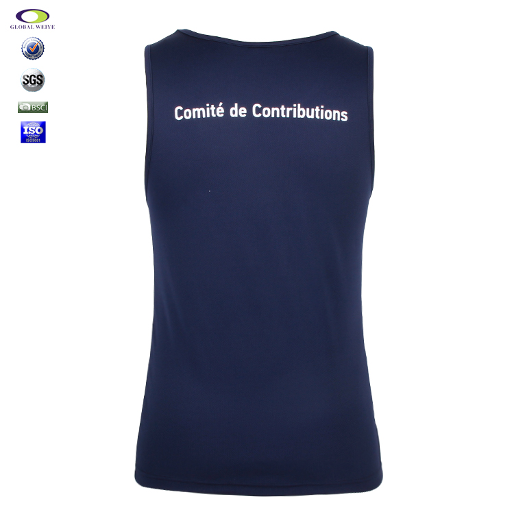 100%涤圆领印花网眼无袖篮球深蓝色运动衫