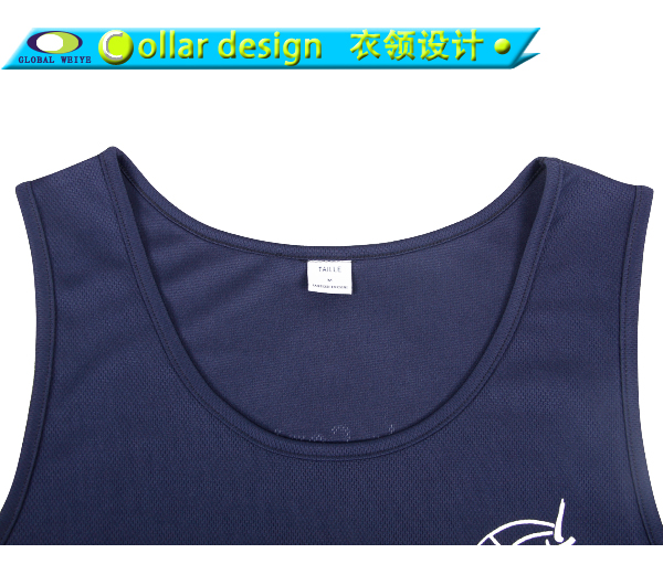 100%涤圆领印花网眼无袖篮球深蓝色运动衫