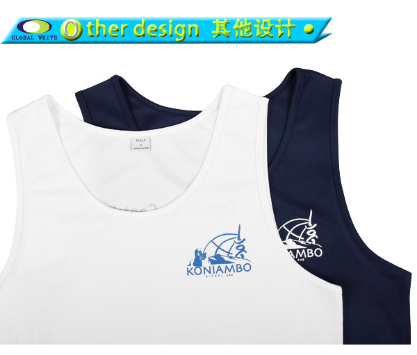 100%涤圆领印花网眼无袖篮球深蓝色运动衫