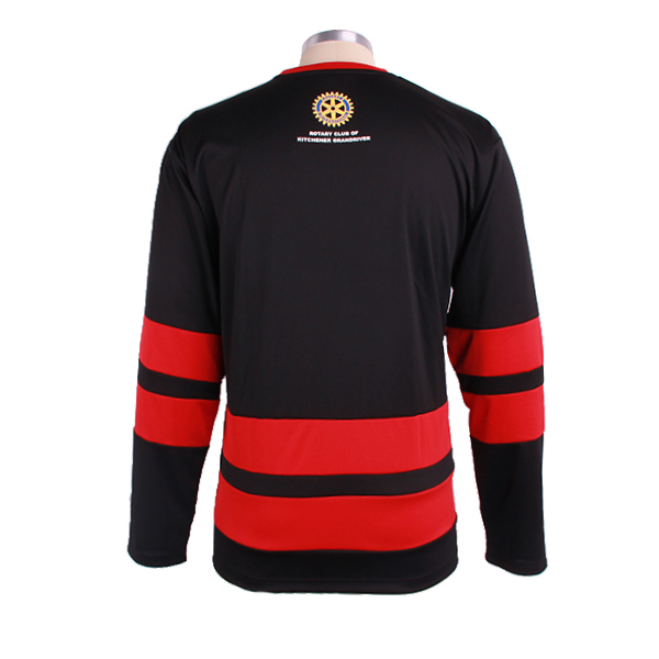 黑色100%涤纶长袖冰球印花球服运动衫