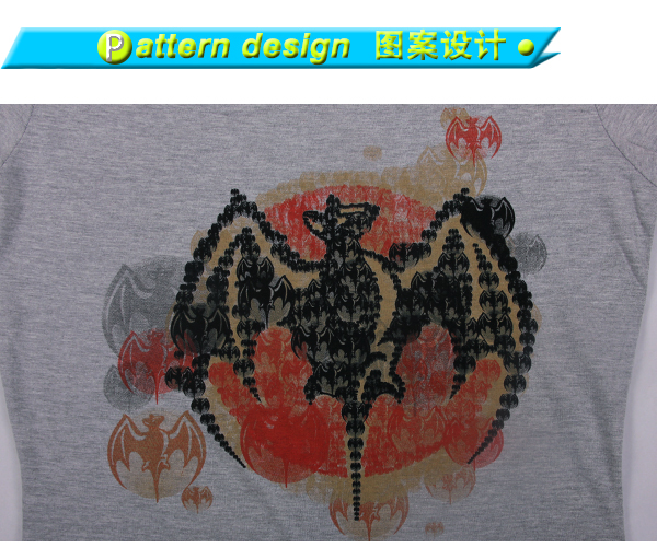 灰色蝙蝠印花女士V领短袖广告宣传T恤衫定制