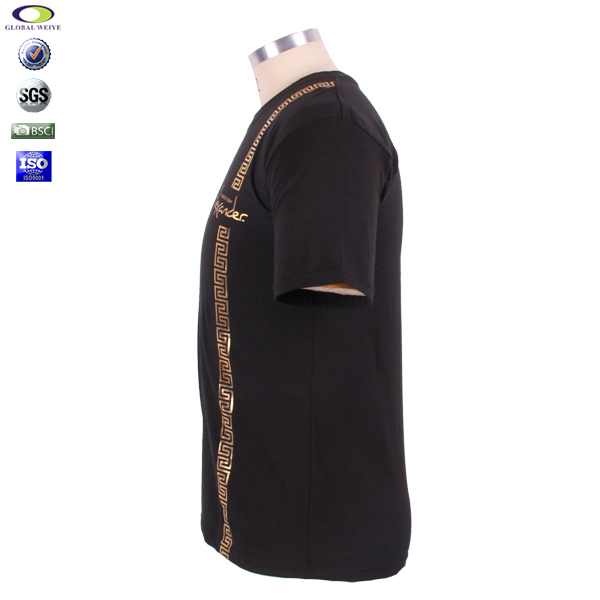 订制男士广告宣传衫黑色金粉印圆领短袖T恤衫定制厂家