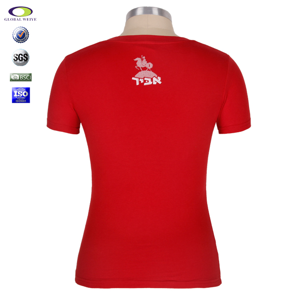 订制广告宣传衫红色人头马像印花纯棉V领短袖T恤衫女定制厂家