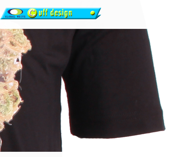 男士广告宣传衫黑色树叶烫画圆领短袖T恤衫定制厂家