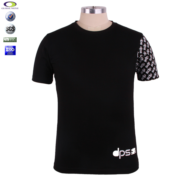 男士广告宣传衫黑色印花圆领短袖特殊袖T恤衫订制工厂