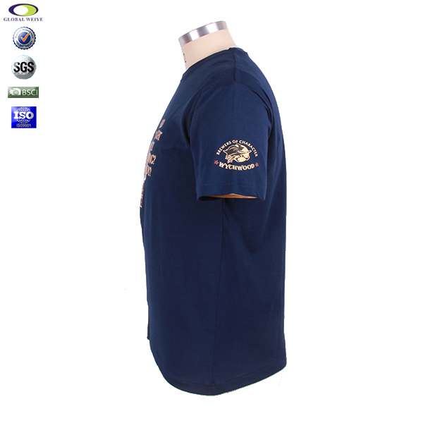 男士广告宣传衫藏蓝色烫画圆领短袖T恤衫订制工厂