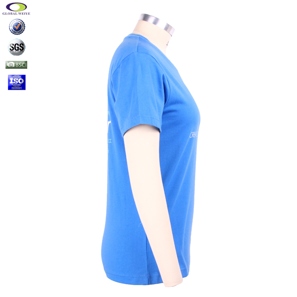蓝色团队广告宣传衫圆领印花短袖T恤女工作服定制厂家