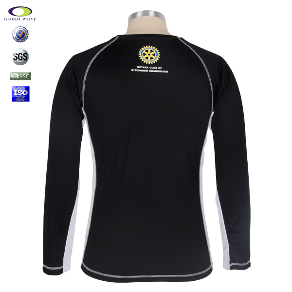 定制长袖插肩俱乐部男士黑色网眼全涤印花T恤衫