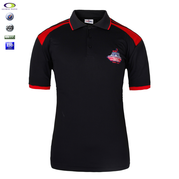 男士全涤红黑拼接刺绣POLO衫翻领短袖T恤定制