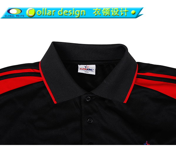 男士全涤红黑拼接刺绣POLO衫翻领短袖T恤定制
