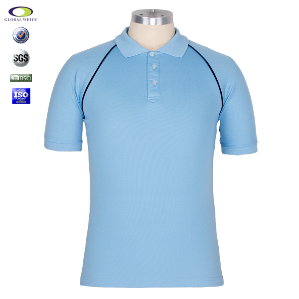 男士全涤淡蓝色空白POLO衫翻领短袖T恤衫定制