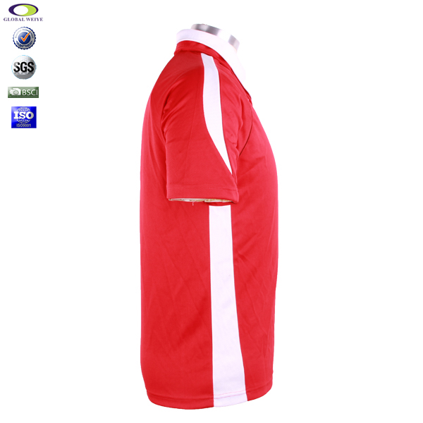 定制男士全涤异色领插肩袖红色空白POLO衫翻领短袖T恤衫