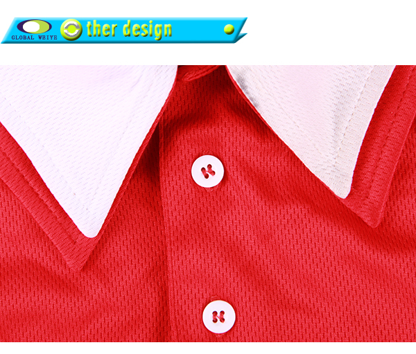 定制男士全涤异色领插肩袖红色空白POLO衫翻领短袖T恤衫