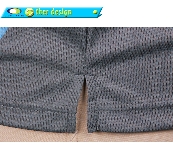 定做男士全涤刺绣网眼蓝灰拼接POLO衫翻领短袖T恤衫工作服