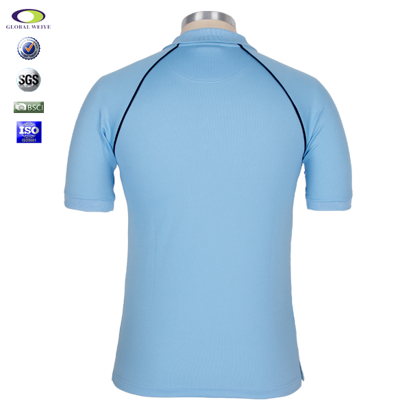男士淡蓝色翻领空白短袖Polo衫全涤网眼运动T恤衫定制