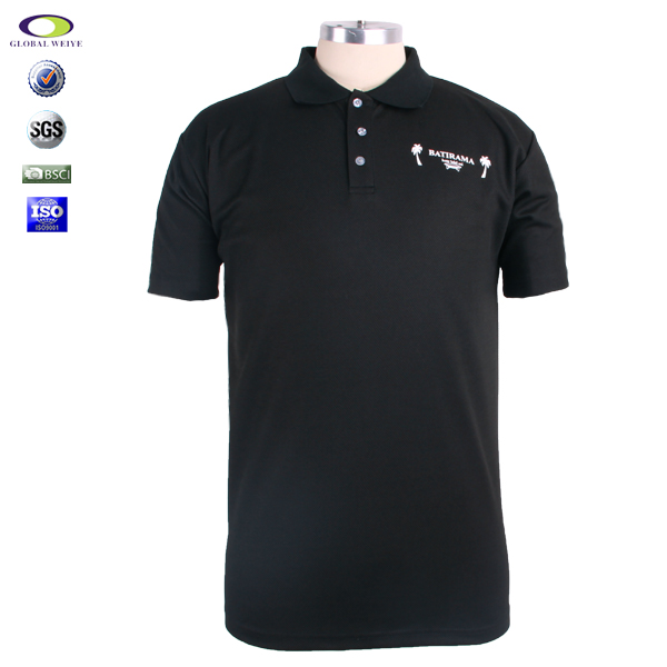 男士黑色翻领印花短袖Polo衫全涤网眼T恤衫定制厂家