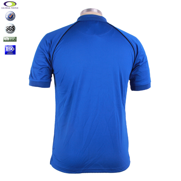 男士蓝色翻领空白插肩袖Polo衫全涤网眼运动短袖T恤衫定制