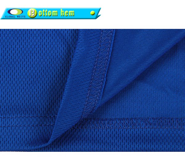 男士蓝色V领插肩空白长袖全涤网眼T恤衫定制厂家