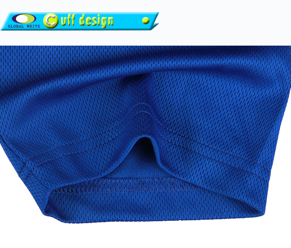 男士蓝色V领插肩空白长袖全涤网眼T恤衫定制厂家