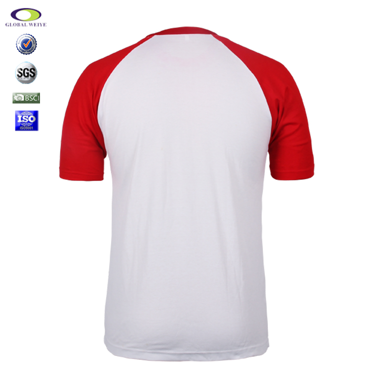 定制男士红白拼接运动球衣圆领短袖T恤衫定制工厂