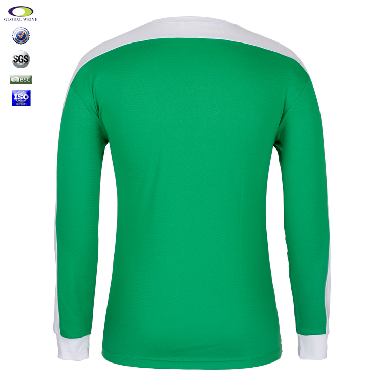 定制男士绿白拼接长袖运动服全涤网眼T恤衫定制工厂