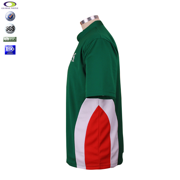 定制男士绿色全涤立领印花短袖T恤衫定制印logo