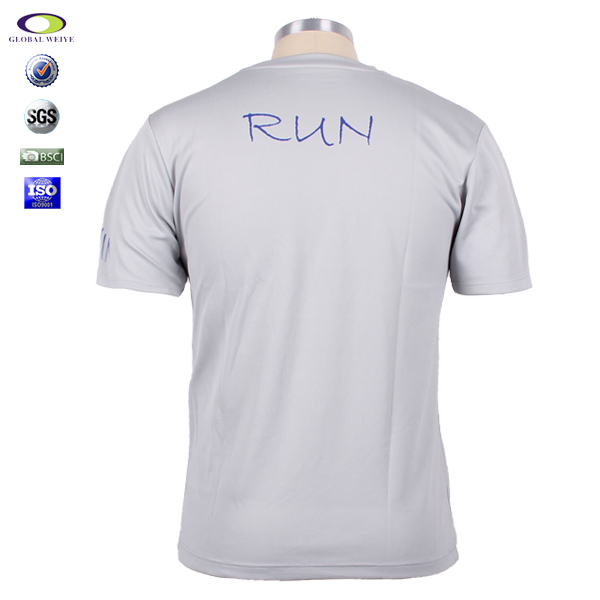 定制男士浅灰色全涤网眼圆领印花宣传短袖T恤衫定制厂家