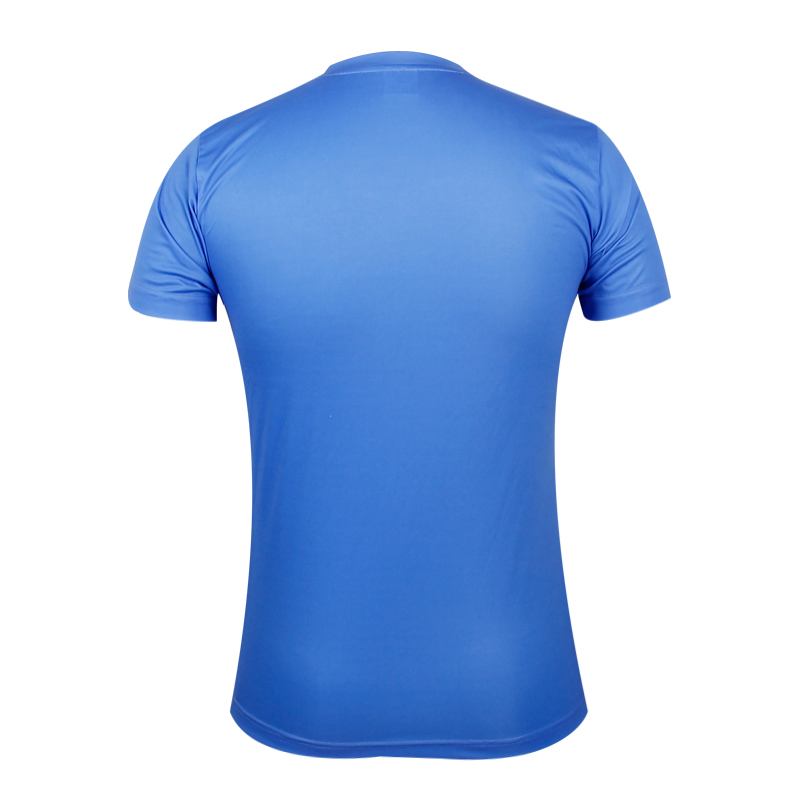 男士蓝色全涤热升华V领短袖恤衫定制厂家