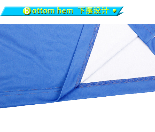 男士蓝色全涤热升华V领短袖恤衫定制厂家