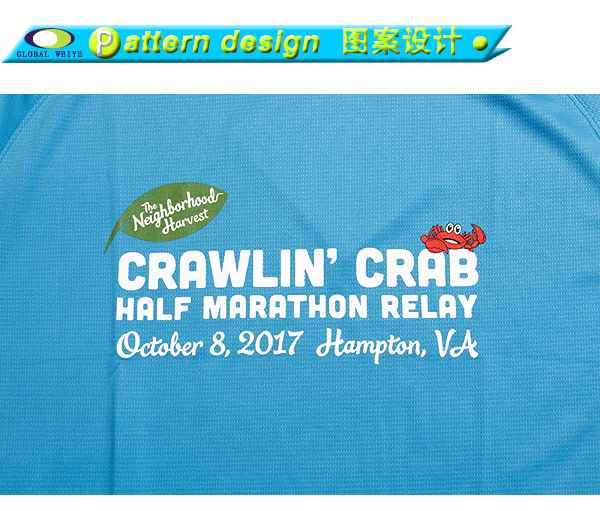 定制男士蓝色全涤字母印花插肩圆领短袖恤衫定制工厂