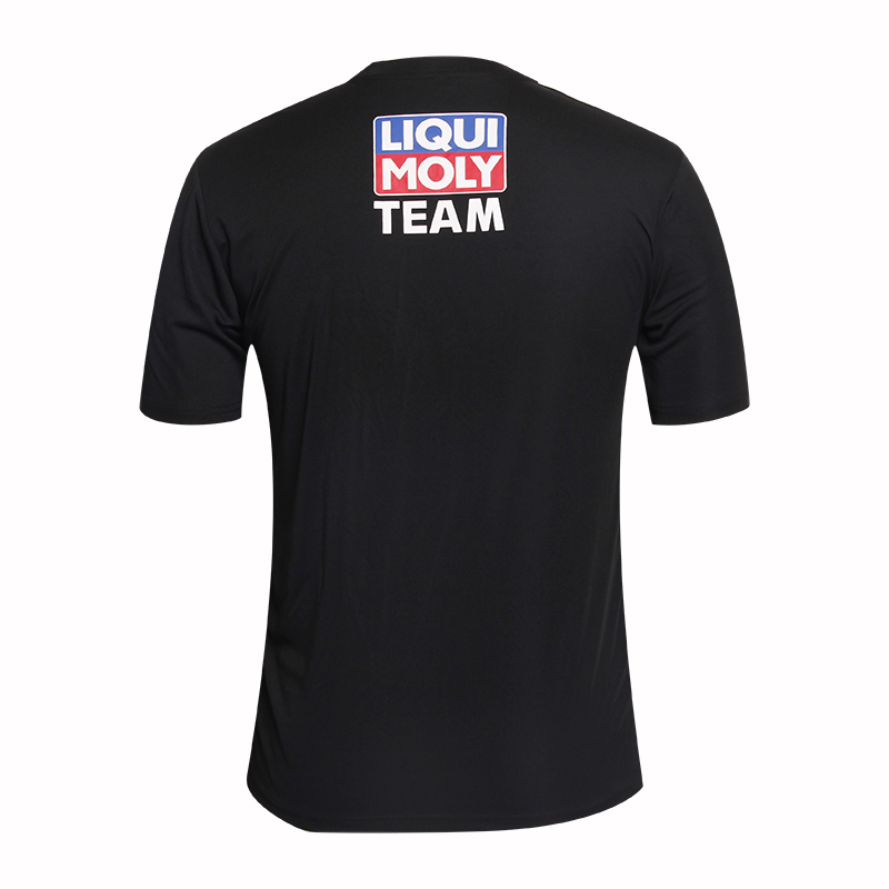 男士黑色全涤字母印花V领短袖T恤衫定制厂家