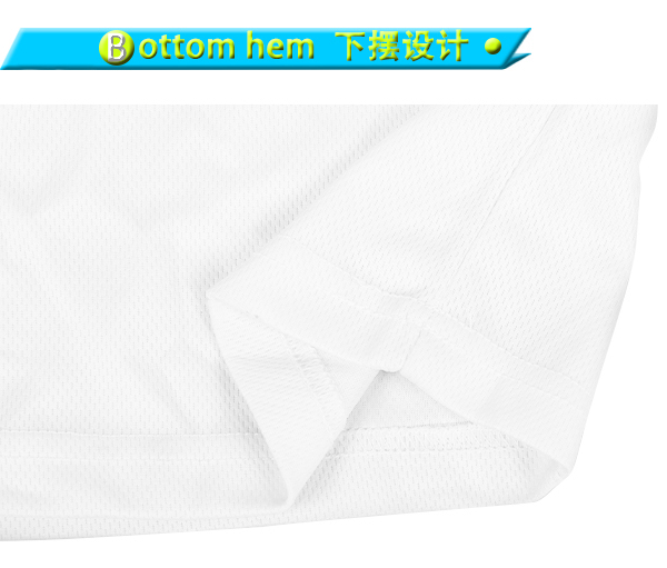 男士蓝色领白色印花全涤圆领短袖T恤衫定制厂家