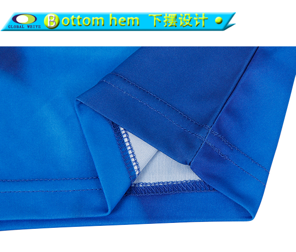 定制全涤男士蓝白拼接热升华印花V领短袖T恤衫