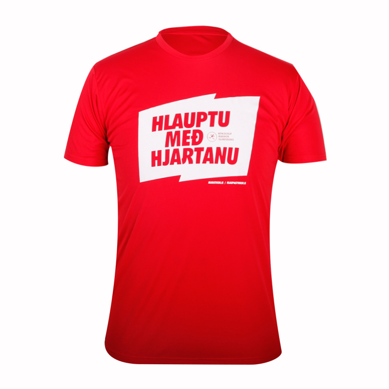 定制男士全涤红色马拉松运动印花圆领短袖T恤衫厂家订制