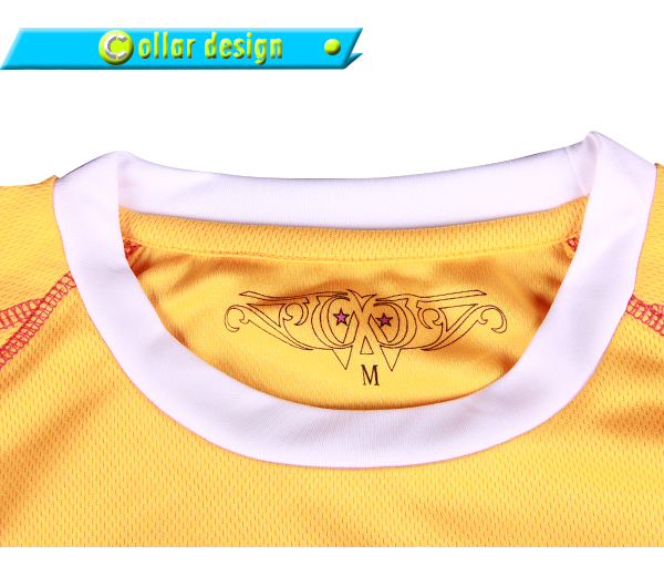 订制黄色全涤网眼异色领印花圆领刺绣T恤男短袖定制